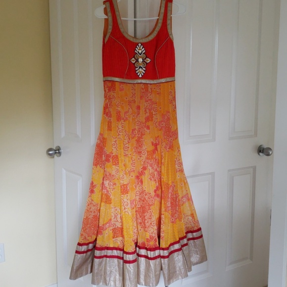 Bright yellow anarkali suit w/ embellished bodice - Picture 3 of 8